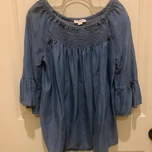 BeachLunchLounge Pleated Denim Shirt. Women’s Medium